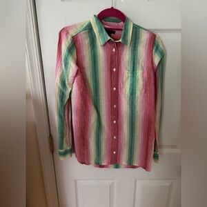 J.Crew Classic-Fit Boy Button-Up Shirt Rainbow Stripe Linen/Cotton Blend Size 4